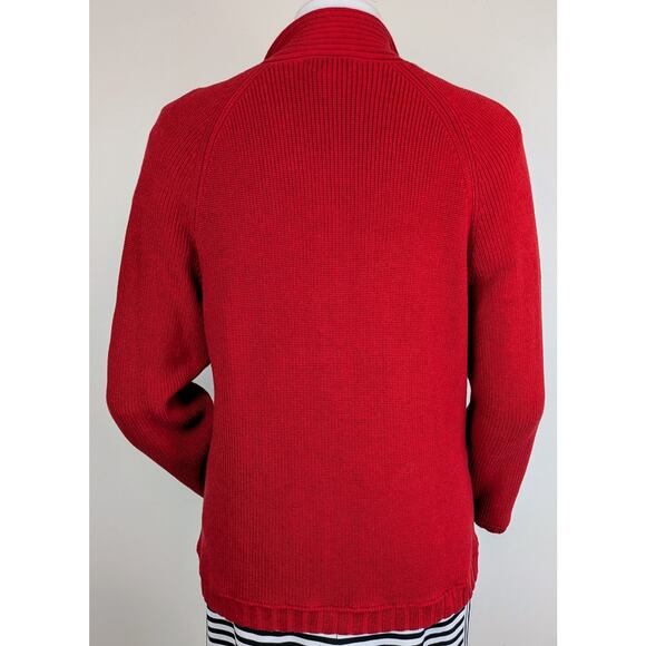 Talbots Red 100% Cotton Open Cardigan Sweater Holiday 3/4 Sleeve Size Large - Picture 6 of 9